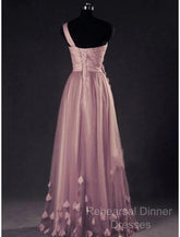 A-Line Semi Formal Prom Dresses Elegant Dress Wedding Floor Length Sleeveless One Shoulder Tulle With Appliques